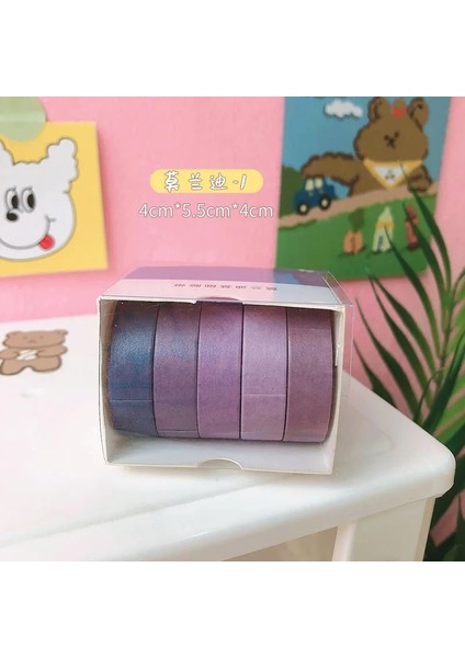 Bir Stil 5rollsbox Düz Renk Washi Bant Seti Dekoratif Maskeleme Bandı Sevimli Scrapbooking Yapışkan Bant Okul Kırtasiye Malzemeleri (Yurt Dışından)