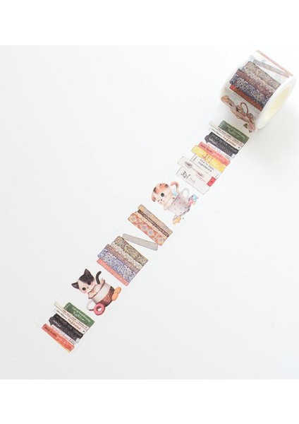 3 cm Geniş Okuma Kedi Washi Bant Yapışkan Bant Dıy Scrapbooking Etiket Etiket Maskeleme Bandı (Yurt Dışından)
