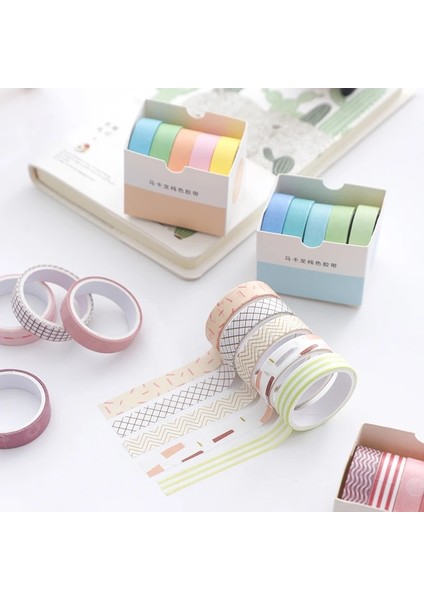 Bir Stil 5rollsbox Düz Renk Washi Bant Seti Dekoratif Maskeleme Bandı Sevimli Scrapbooking Yapışkan Bant Okul Kırtasiye Malzemeleri (Yurt Dışından) fırsatları