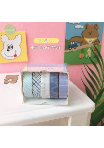 E Stili 5rollsbox Düz Renk Washi Bant Seti Dekoratif Maskeleme Bandı Sevimli Scrapbooking Yapışkan Bant Okul Kırtasiye Malzemeleri (Yurt Dışından)