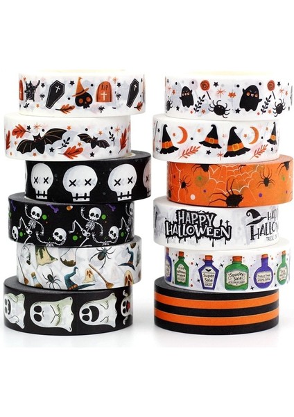 NO.1063 Stili Yeni M Dekoratif Kafatasları Örümcek Ağı Yarasa Cadılar Bayramı Washi Bant Seti Dıy Craft Planlayıcısı Yapıştırıcı Maskeleme Bandı Sevimli Kırtasiye (Yurt Dışından) modelleri