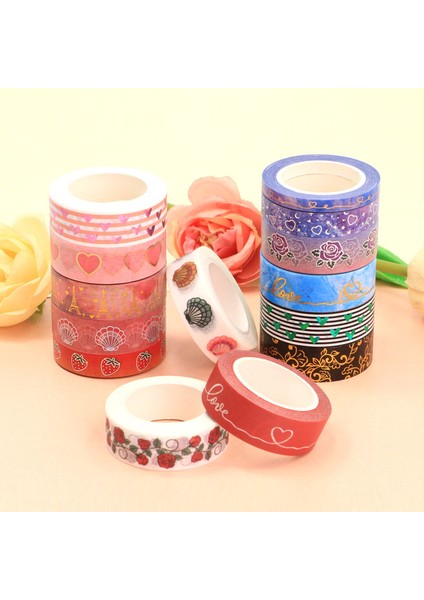 F212 Stili 2022 Yeni 10M Dekoratif Kalpler ve Çiçekler Washi Bant Sevgililer Günü Seti Scrapbooking Planlayıcısı Yapışkan Maskeleme Bandı Sevimli Kırtasiye (Yurt Dışından) modelleri
