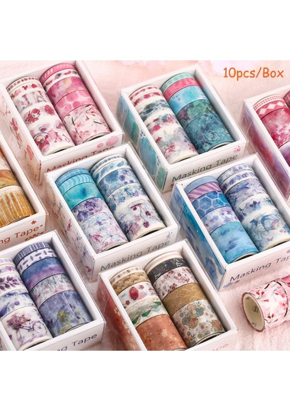 TYPE2-7-10PCS Tarzı Pcsset Siyah Folyo Washi Bant Japon Kağıt Dıy Planlayıcısı Maskeleme Bandı Yapışkan Bantlar Çıkartmalar Dekoratif Kırtasiye Bantları (Yurt Dışından)