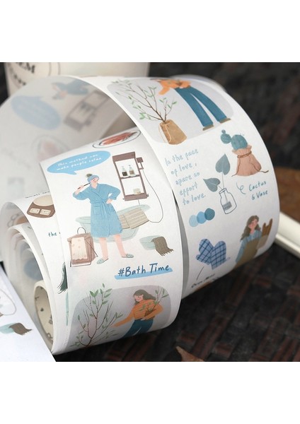 Ka Fei Shi Guang Tarzı 5cm * 300CM Basit Kız Hayat Illüstrasyon Washi Bant Sevimli Edebi Günlüğü Karalama Defteri Maskeleme Bandı Kawaii Kırtasiye Aksesuarları (Yurt Dışından) fırsatları
