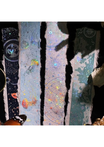F Stili 3cm * 3m Lazer Bronzlaştırıcı Washi Bant Kozmik Gezegen Kelebek Denizanası Mermi Günlük Tutma Aksesuarları Dıy Deco Etiketler Estetik (Yurt Dışından)