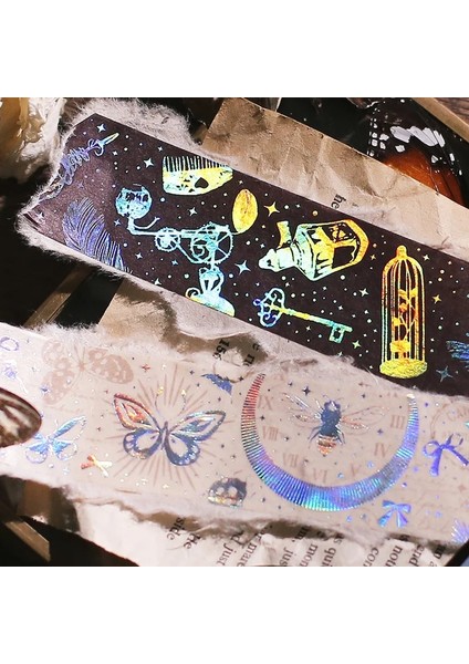 F Stili 3cm * 3m Lazer Bronzlaştırıcı Washi Bant Kozmik Gezegen Kelebek Denizanası Mermi Günlük Tutma Aksesuarları Dıy Deco Etiketler Estetik (Yurt Dışından)