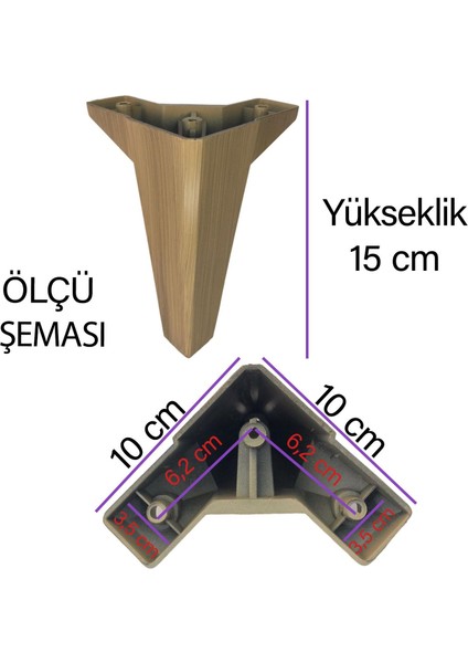 4 Adet Serdivan 15 cm Açık Ceviz Lüx Mobilya Kanepe Sehpa Ünite Koltuk Ayağı Baza Ayak