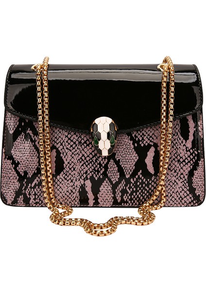 Kadınlar Için Dokulu Yılan Derisi Desenli Omuz Çantası Zincir Crossbody Çanta (Yurt Dışından)