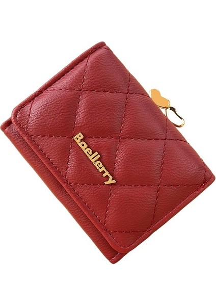 Kapitone Çoklu Kart Yuvası Üçe Katlanmış Kadın Kısa Cüzdanı (Yurt Dışından)