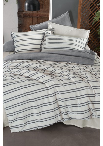 Salamanca Ekru Mood Comfort King Size (Battal Boy) Pamuk Çift Taraflı Yıkamalı Nevresim Takımı
