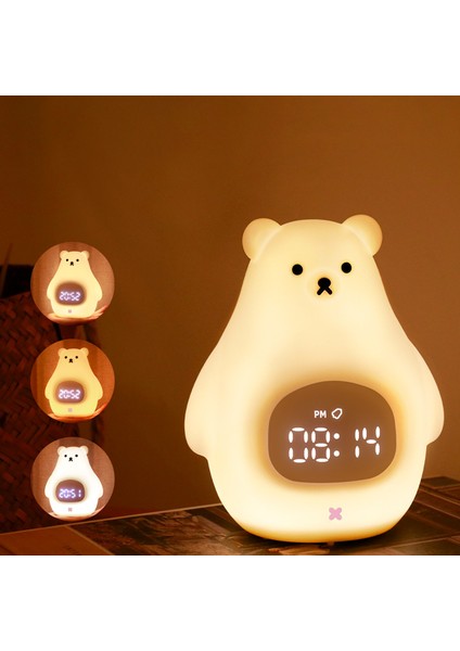 Büyük Beyaz Ayı Çalar Saat Gece Lambası Silikon Pat Zaman Çalar Saat USB Şarj Edilebilir Öğrenci Gece Lambası (Yurt Dışından)