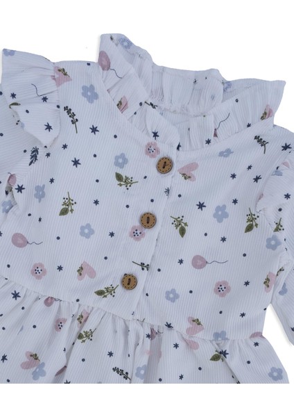 Kız Çocuk Bebek Çiçekli Şönil Elbise Fırfırlı Omuz Detay fiyatları