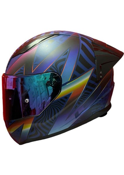 Rapıd 2 Race Optık Mat Mavi-Mor Kask++Spoiler-Set Gökkuşağı Cam