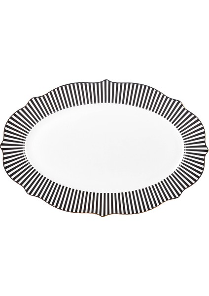 New Romantic Ince Çizgili Kayık Tabak 36 cm Siyah