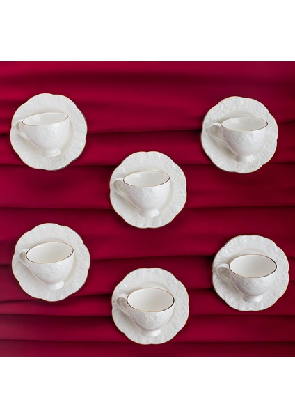 THN18902 Rose  Bone China 6 Kişilik 12 Parça Fincan Seti Gold Yaldızlı Porselen Türk Kahvesi Fincan Takımı