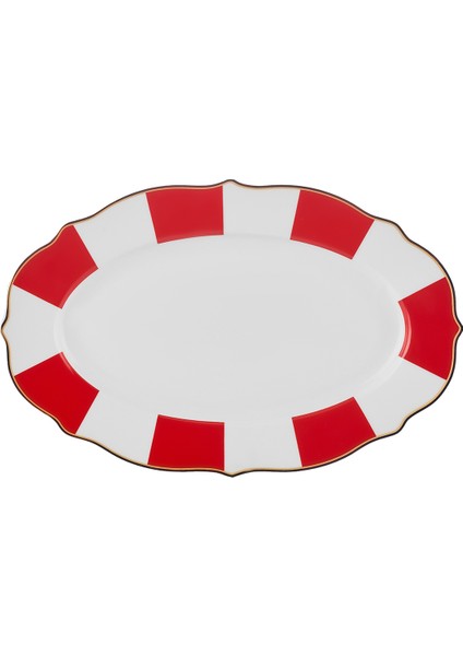 New Romantic Kalın Çizgili Kayık Tabak 20 cm Kırmızı