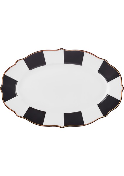 New Romantic Kalın Çizgili Kayık Tabak 20 cm Siyah