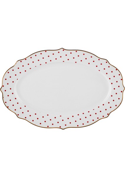 New Romantic Puantiyeli Kayık Tabak 30 cm Kırmızı