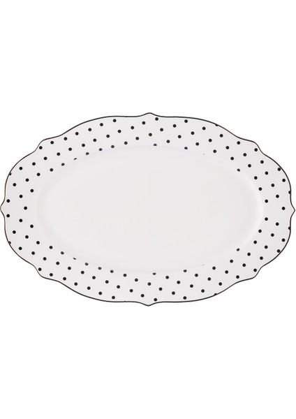 New Romantic Puantiyeli Kayık Tabak 30 cm Siyah