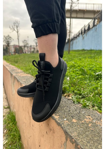 Günlük Kadın Erkek Sneaker Siyah Spor Ayakkabı Bağcıklı Rahat Esnek Tırtıklı Taban 567