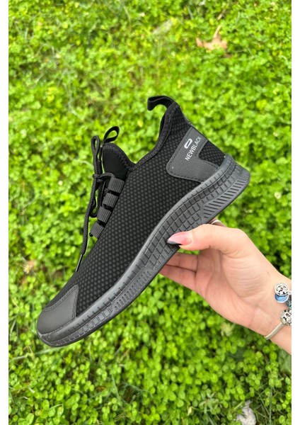 Günlük Kadın Erkek Sneaker Siyah Spor Ayakkabı Bağcıklı Rahat Esnek Tırtıklı Taban 567