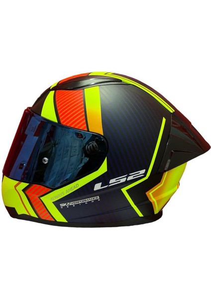 Rapıd 2 Race Extra Mat Neon Sarı-Navy Mavi Kask++Spoiler-Set Mavi Cam