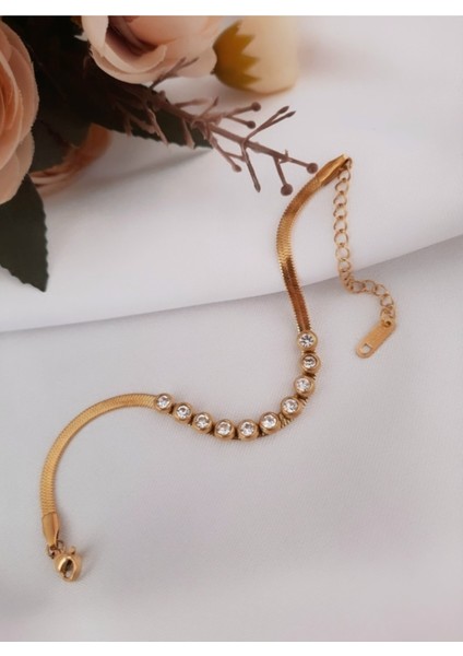 Vanessa Jewelry Accessories Sıralı Taş Detay Iltalyan Zincir Çelik Bileklik