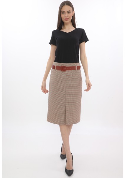 Kadın Etek 65 Cm Boyundaastarlı 722 Desenli Kırmızı