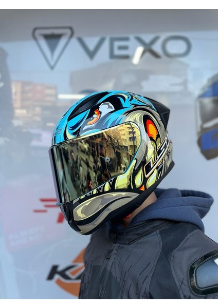 Rapıd 2 Neo Mavi-Mor Kask Spoiler + Gold Vizör