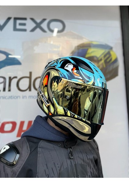 Rapıd 2 Neo Mavi-Mor Kask Gold Vizör -Mtn1