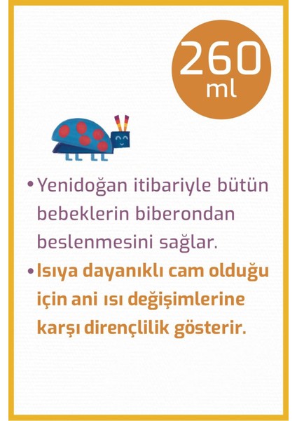 Geniş Ağızlı Isıya Dayanıklı Cam Biberon 260ML 51301