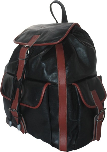 % 100 Hakiki Deri Kadın-Erkek Sırt Çantası Siyah Taba Garnili 3cep ÇNTDRSYHTABA3CEP01