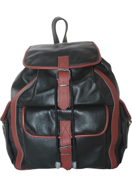 % 100 Hakiki Deri Kadın-Erkek Sırt Çantası Siyah Taba Garnili 3cep ÇNTDRSYHTABA3CEP01 modelleri