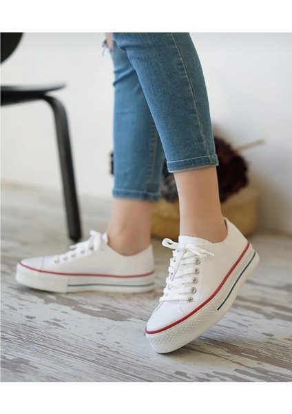 Kalın Taban Kısa Keten Sneaker