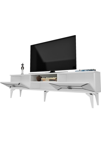 Yummedi Tv Ünitesi 2 Raflı, 2 Kapaklı Beyaz-Gümüş fırsatları
