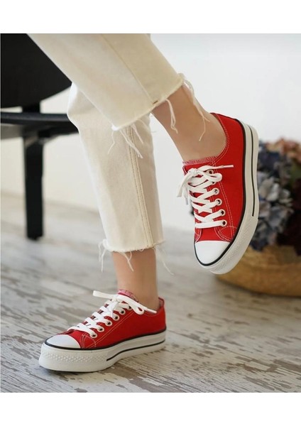 Kalın Taban Kısa Keten Sneaker