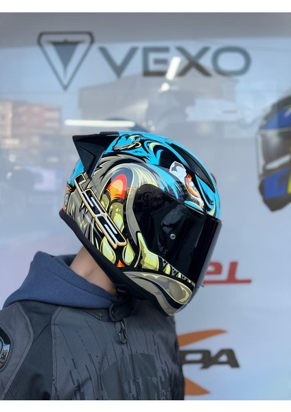 Rapid 2 Neo Mavi-Mor Motosiklet Kaskı – Siyah Vizör, Spoiler ve 300 A Uyumlu Polikarbon Kabuk, Şehir İçi ve Uzun Yol Kullanımı