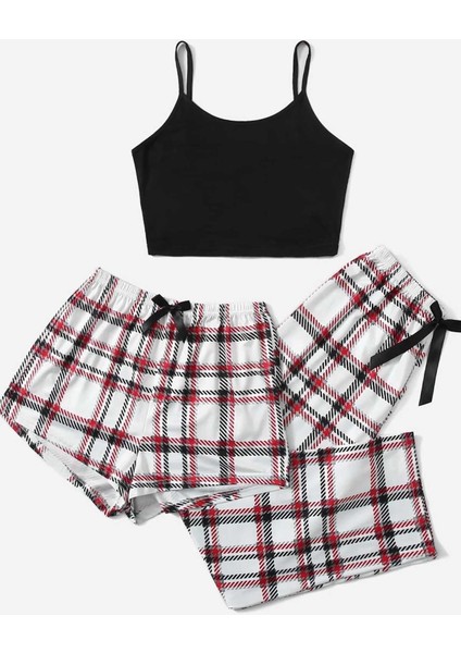 Kadın Baskılı Ultrasoft Askılı Pijama Takımı 3'lü Paket Şortlu Desenli indirimleri