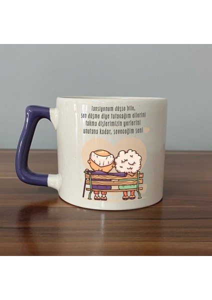 Tansiyonum Düşse Bile Baskılı Mor Kulplu D Kupa