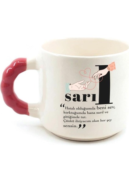 Sarıl Baskılı Kırmızı Kulplu Boncuk Kupa