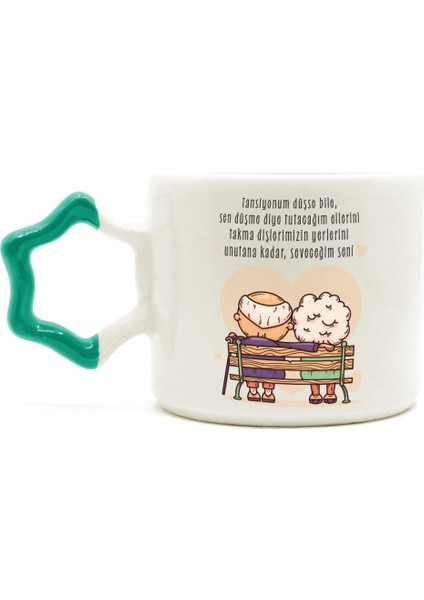 Tansiyonum Düşse Bile Baskılı Yeşil Kulplu Yıldız Kupa