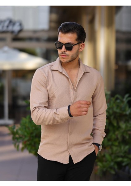 Geometrik Desen Kapitone Desenli Gömlek/ceket - Bej