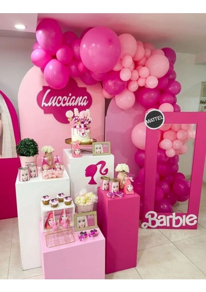 Doğum Günü Balon Konsept Barbie Balon Zinciri Fuşya Pembe Balon Barbie