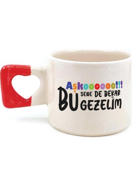 Aşkoooooo Baskılı Kırmızı Kulplu Kalp Kupa