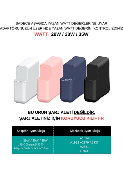 Şarj Aleti Silikon Kılıfı Macbook Air Magsafe USB-C 29W-30W-35W ile Uyumlu