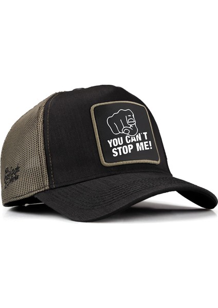 V1 Trucker You Can't Stop Me - 1sh Kod Logolu Unisex Siyah-Haki Cordura Kumaş Şapka (Cap)