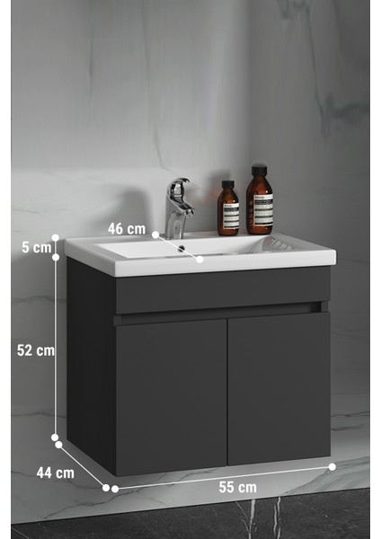 Çiğdem 55 cm Antrasit Gri Mat Mdf Seramik Lavabolu Asma Banyo Alt Dolabı indirimleri
