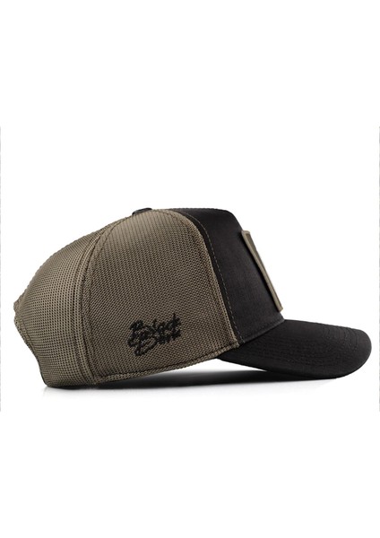 Black Börk  V1 Trucker King - 2sh Kod Logolu Unisex Siyah-Haki Cordura Kumaş Şapka (Cap)