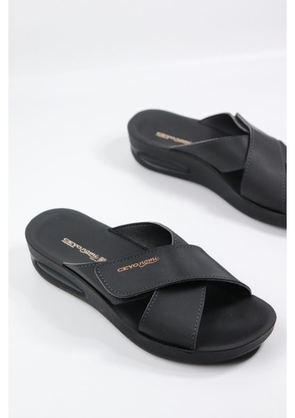 Ceyo - Padova-1 Siyah Ortopedik Kadın Terlik