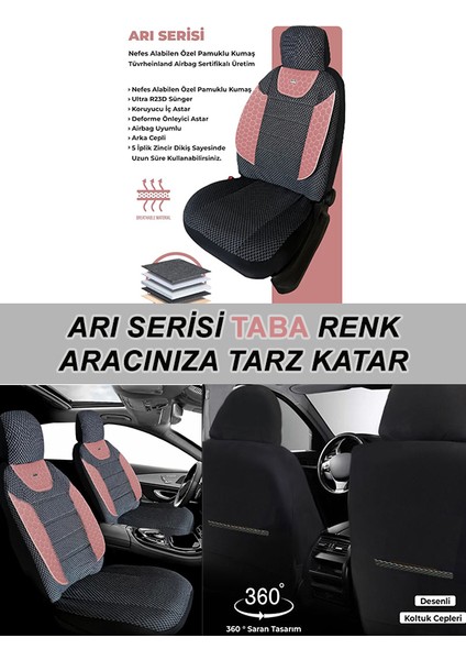 Alfa Romeo 159 Uyumlu Arı Desen Oto Koltuk Araba Kılıfı Taba Model